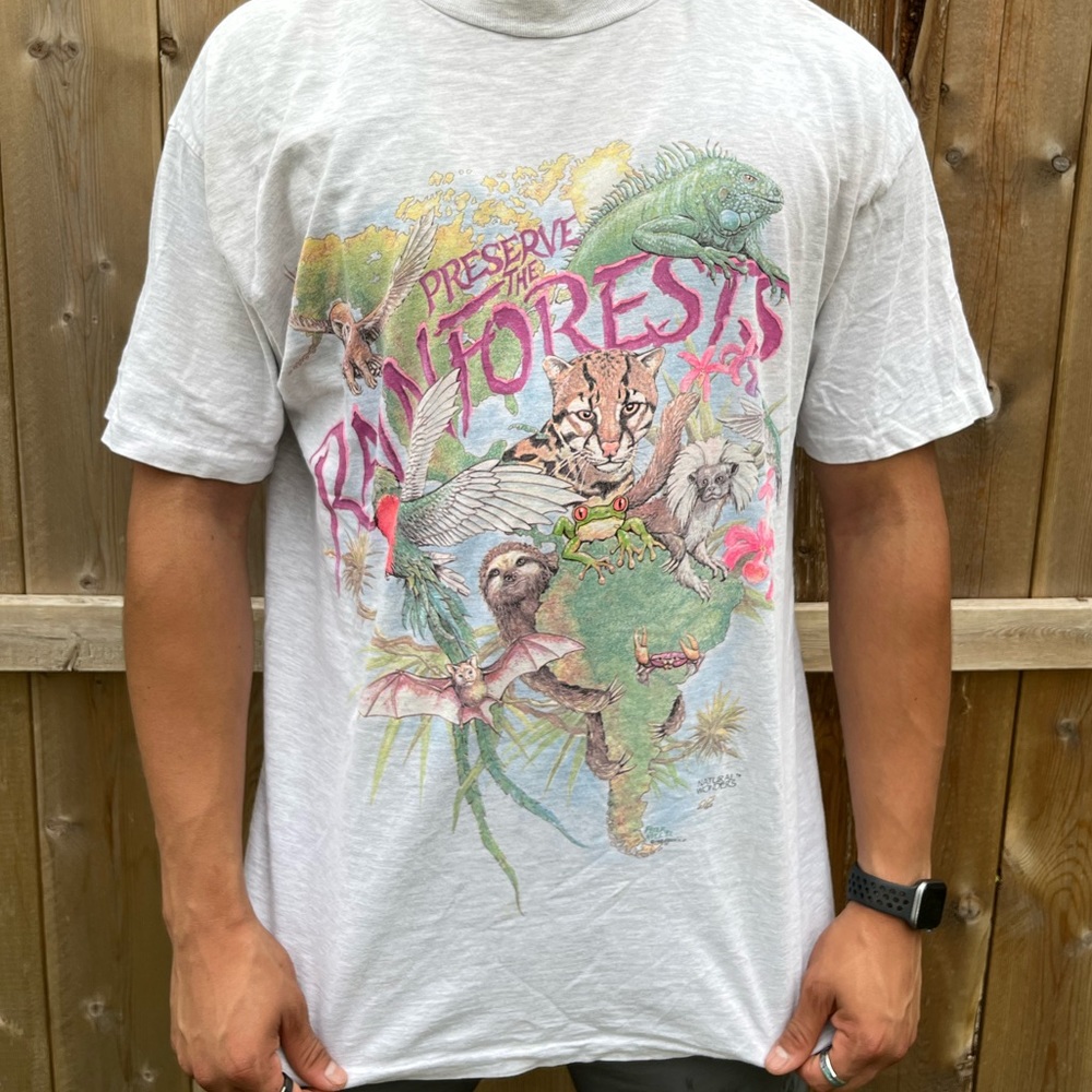 90s “Preserve the Rainforests” Printed Tee Shirt with front and back graphics